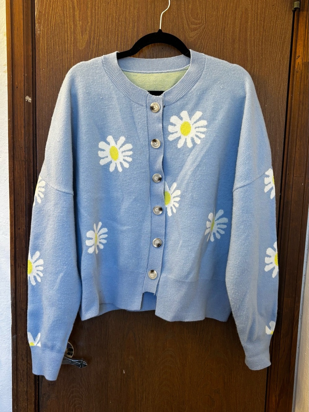 Light Blue Daisy Knit Cardigan Sweater